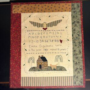 Hand Stitched Antique Needlework Sampler Reproduction Appliqué & Embroidery
